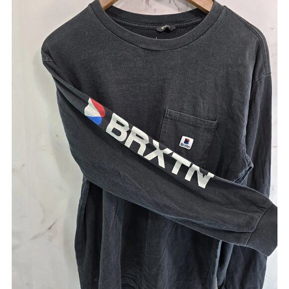 Brixton T Shirt Mens Medium Black Crew Neck Long Sleeve Logo Spellout Tee - Picture 1 of 12